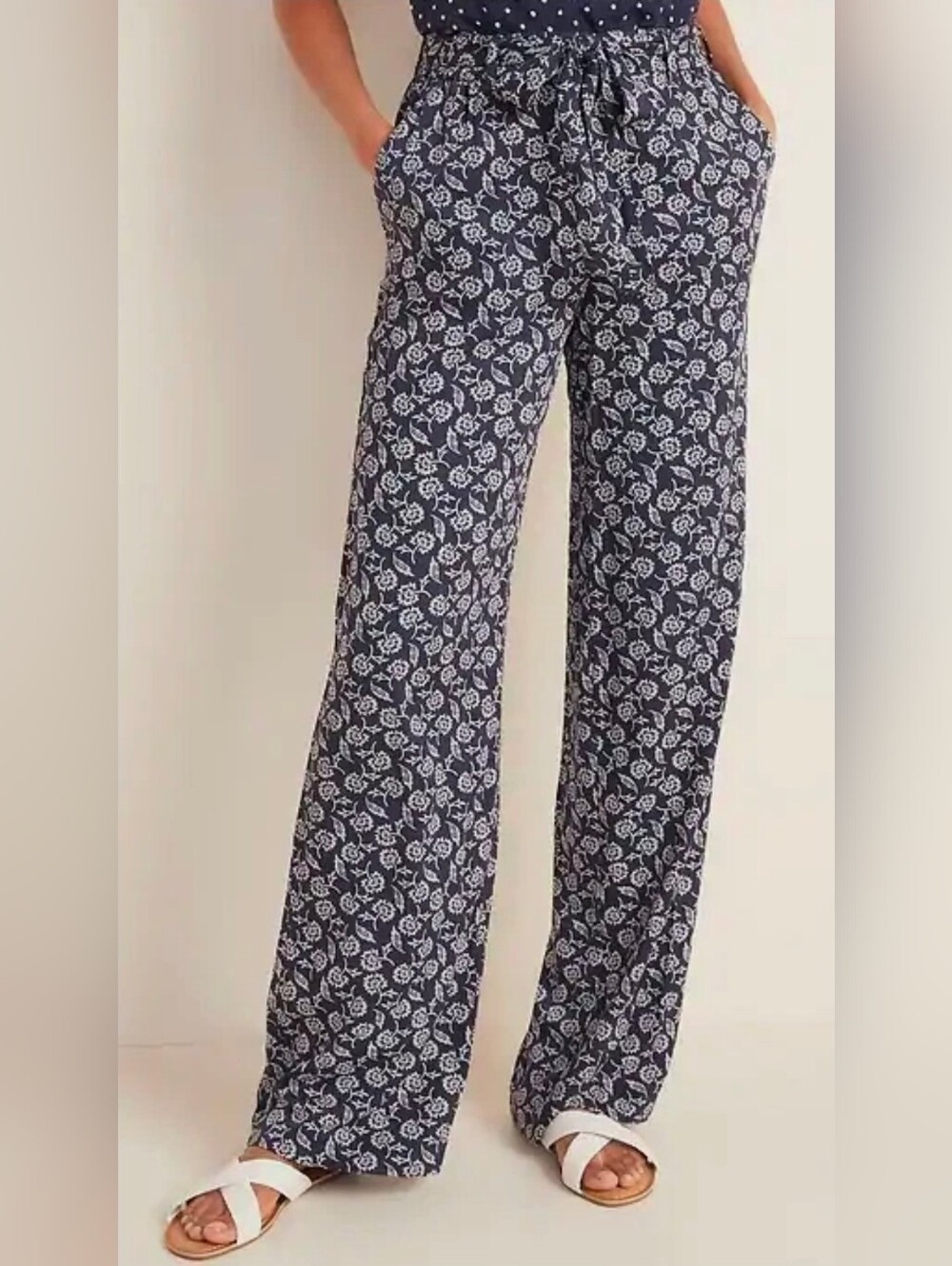 OLD NAVY NWOT Navy Blue&Gray Floral Print High Rise Straight Wide Leg Pants PS